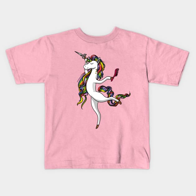 Unicorn Hairdresser Hairstylist Kids T-Shirt by underheaven